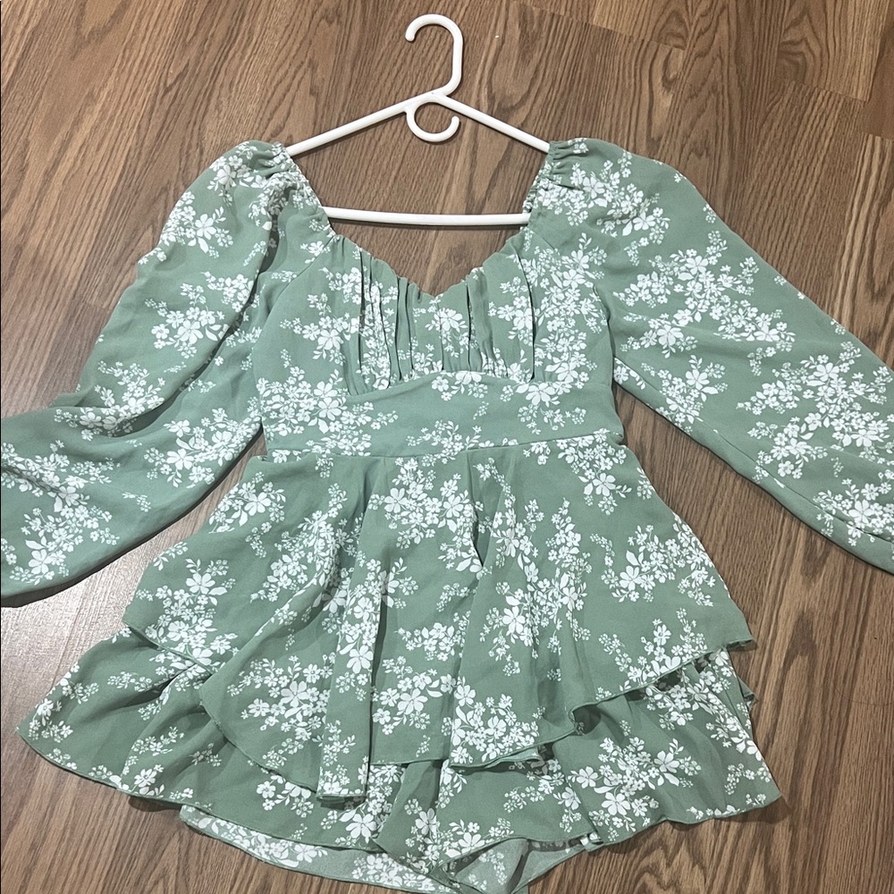 Sage Green Floral Peasant Dress
